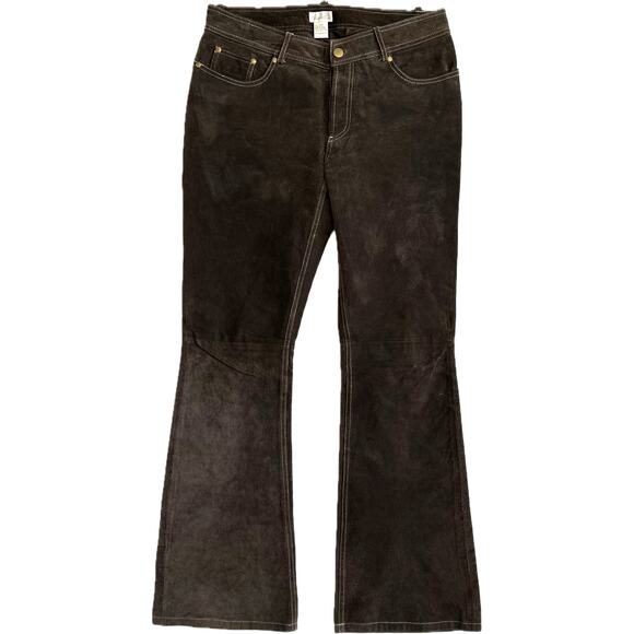 CHARLOTTE RUSSE Suede Leather Flare Leg Pants Women's Size 11/12 Dark Brown - Picture 1 of 14